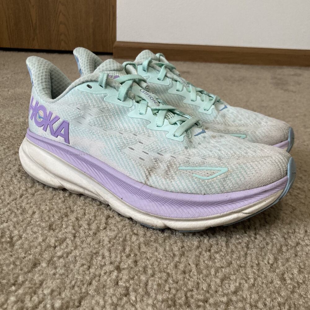 Hoka Clifton 9 Running Shoes Women's Size 7.5B Sunlit Ocean/Lilac Mist Mesh